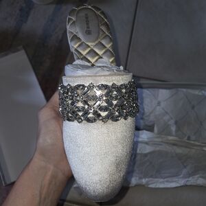 Birdies Silver Embellished Mules